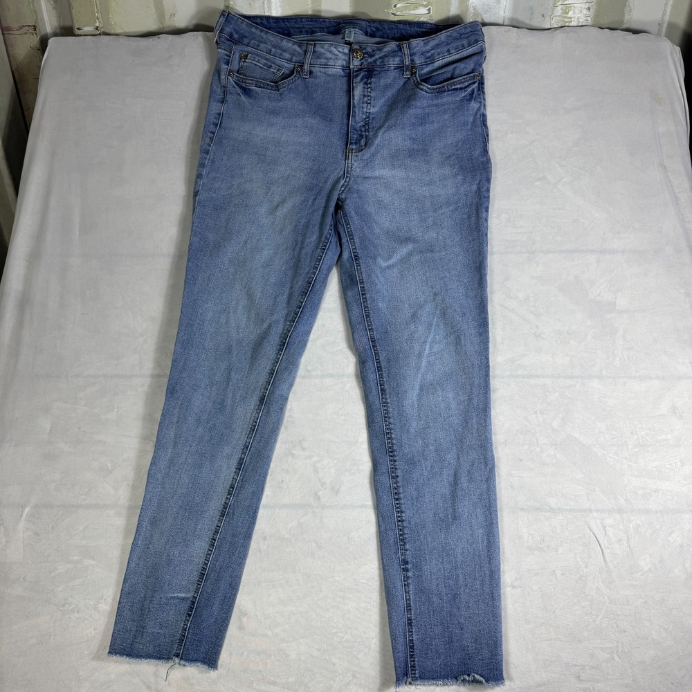 Seven 7 Womens Skinny Jeans Light Blue Denim Stretch Raw Hem Slim Fit Comfort 16